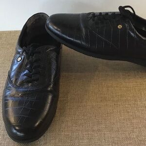 Easy Spirit JP Motion Black Leather Croc Anti Gravity Lace Up Shoes Size 8 D/B